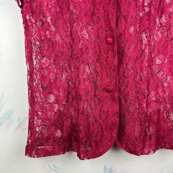 Victoria’s Secret Burgundy Red Lace Short Sleeve Pajama Shirt Button Down Large - Picture 4 of 9